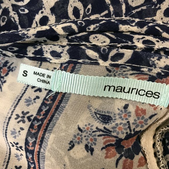 Maurices Paisley Boho Sheer Strappy Blue Blouse  S - Picture 3 of 5